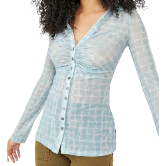 Free People Sheer Micromesh Button Blouse..Size M - Picture 1 of 7